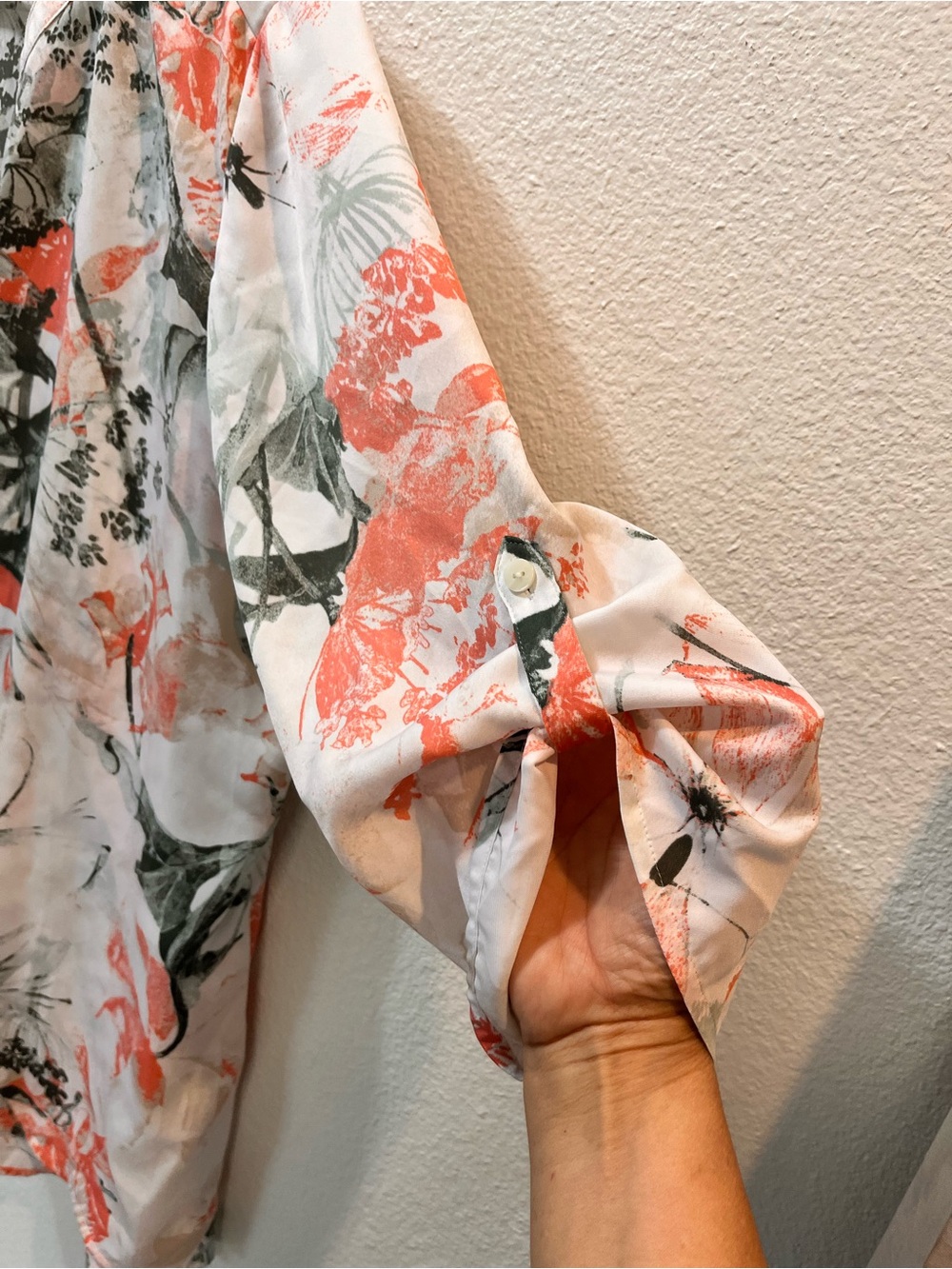 Chico's Coral and Gray Floral Tunic Blouse - Picture 3 of 9